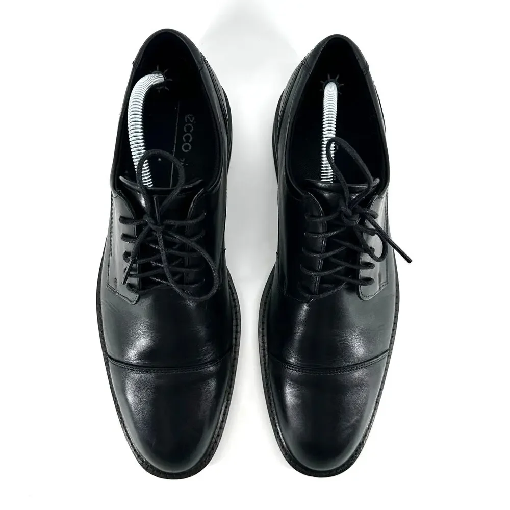 Ecco Biarritz Shoe Men 9 Black Leather Oxford Cap‎ Toe Lace Up Comfort Office